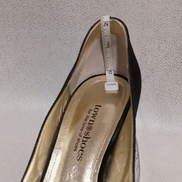 Town Shoes Black Satin Peep-Toe Low Heels